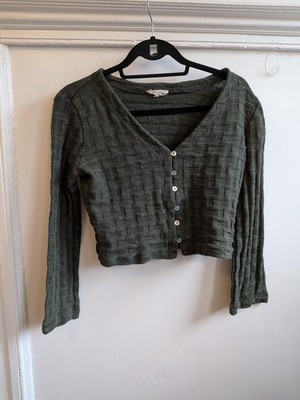 Madewell Sweater Cardigan Womens XS Green Textured Cropped Button Front