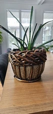 Vtg Ratton Wicker Woven Plant Basket