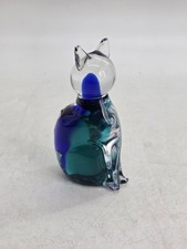 Murano Blue Green Glass Cat Figurine V. Nason & C 12 cm height Sitting Cat