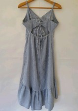 Striped Tiered Midi Sundress L Corset Coastal Cowgirl Cottage Beach Boho Western