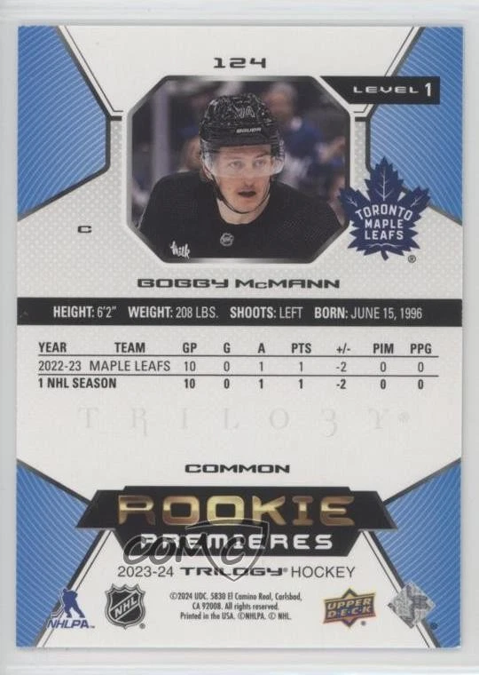 2023-24 Upper Deck Trilogy Common Rookies /999 Bobby McMann #124 Rookie RC - Image 2 of 2