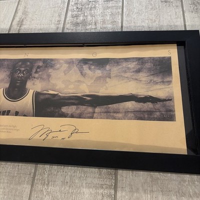 Michael Jordan Wings Poster Print 32” x 12” Framed Facsimile Auto