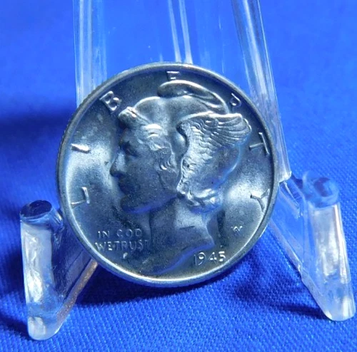 1945-P Mercury 10c 90% SILVER ~ GEM BU ~ Partial Split Bands ~