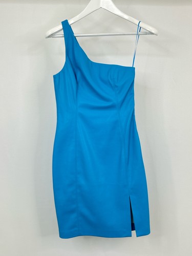 SUSANA MONACO One Shoulder Sheath Mini Dress NWT SZ XS/S Marine Women Faux LTHR