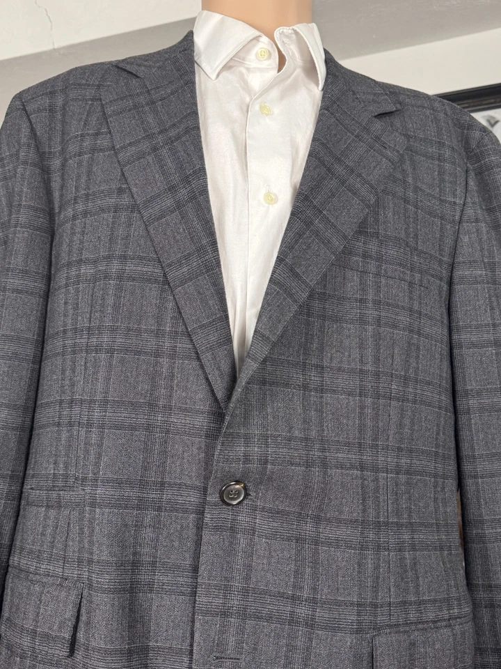 Chaqueta Brunello Cucinelli Gris Carbón Cuadros Pico Solapa Parcialmente Forrada 54/44 Foto 4 de 4