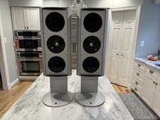 KEF KHT9000 Satellite Speakers SP3413 Silver W/ Stands Concentric Pair Working