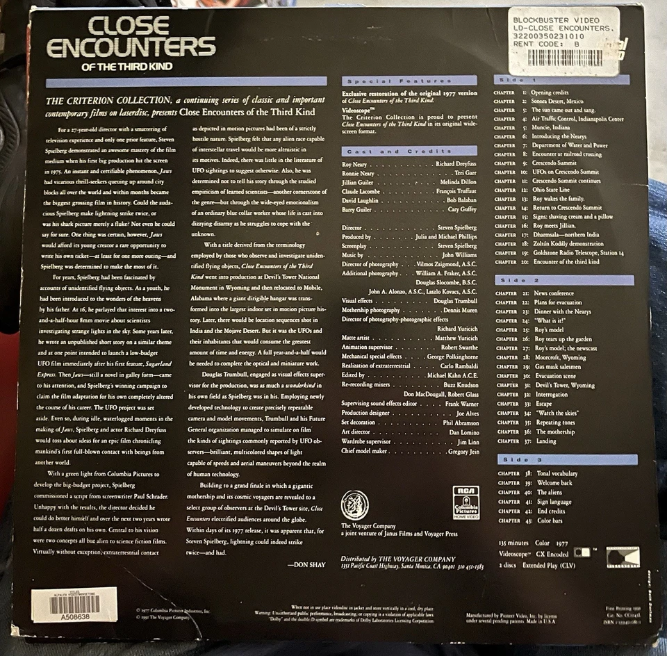 CLOSE ENCOUNTERS OF THE THIRD KIND (1977) Criterion Laserdisc - Image 2 of 2