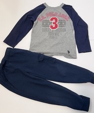 U.S. Polo Assn Boys 2-Piece Outfit Shirt  Jogger Pants Set Gray Blue Size 5/6