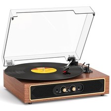 Retro Bluetooth Record Player with Built-in Speakers, 3-Speed Walnut Wooden