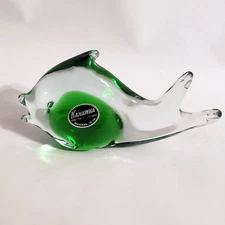 KANAWHA Hand Crafted Art Glass FISH Sculpture Figurine Paperweight Green 3.5”H