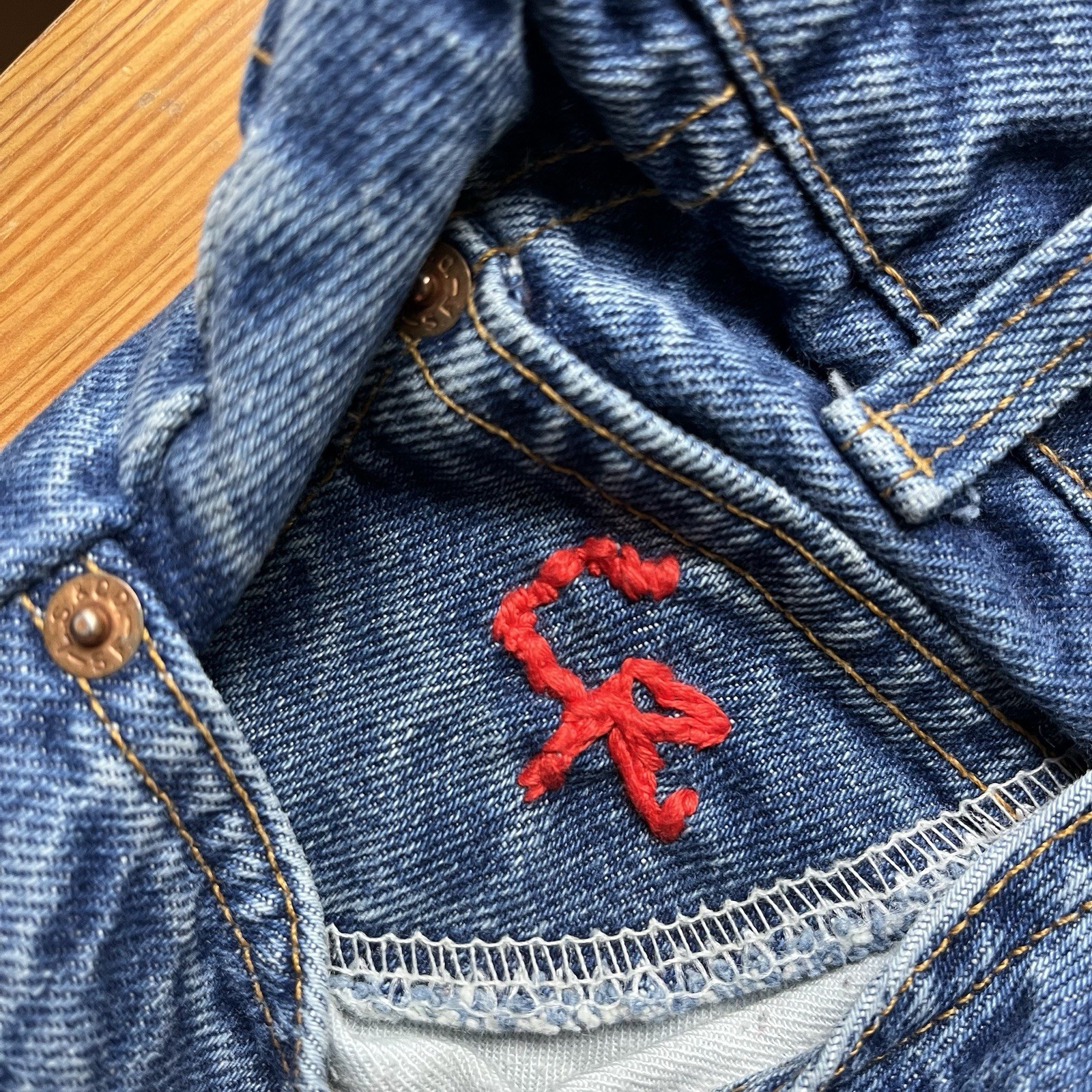 Rare Vtg 80s levis orange tab dark wash jeans repair patch work faded Distressed image 4