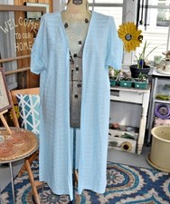Vintage 1970s Robe Side Slits Tied Short Sleeves Blue In-Lay Pattern Size Medium