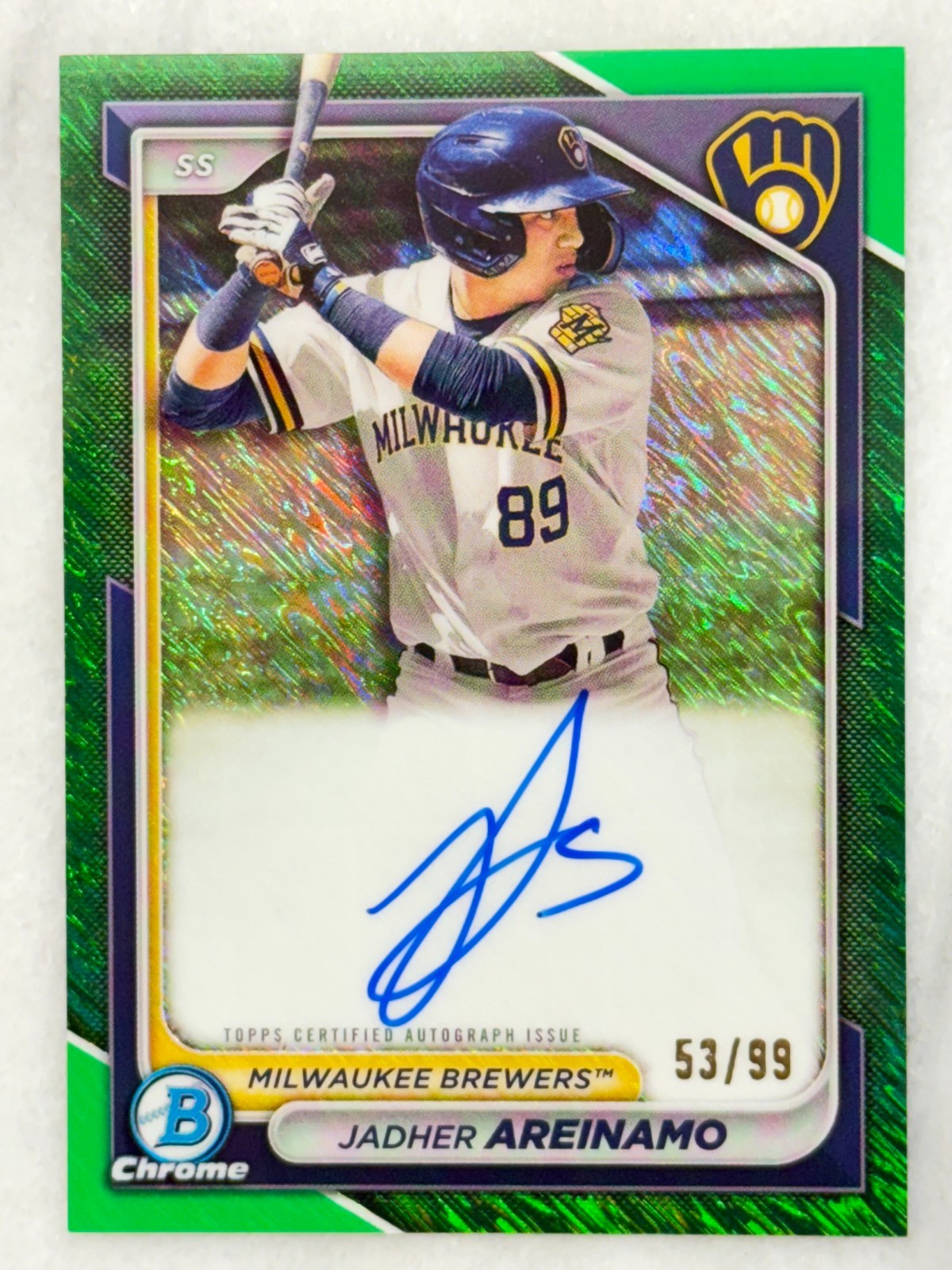 2024 Bowman - Chrome Prospects Jadher Areinamo #CPA-JA Green Shimmer Auto /99