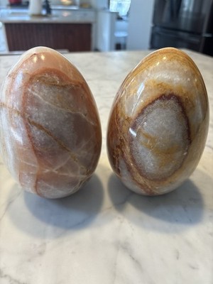 Large Pair Pakistan Onyx Marble Eggs 6  Tall Heavy 8.6 lbs Decorative Stone