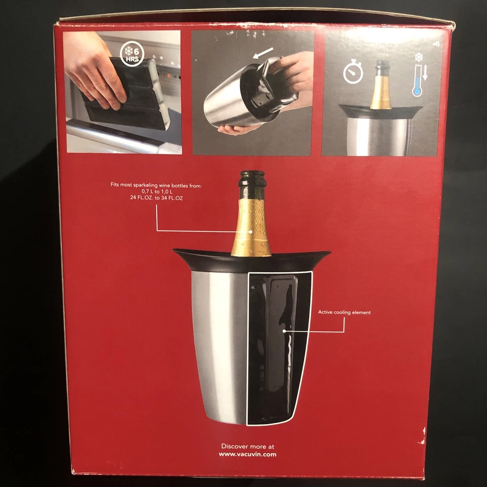 Enfriador activo Vacu Vin de acero inoxidable champán elegante botella de vino enfriador de hielo Foto 4 de 4