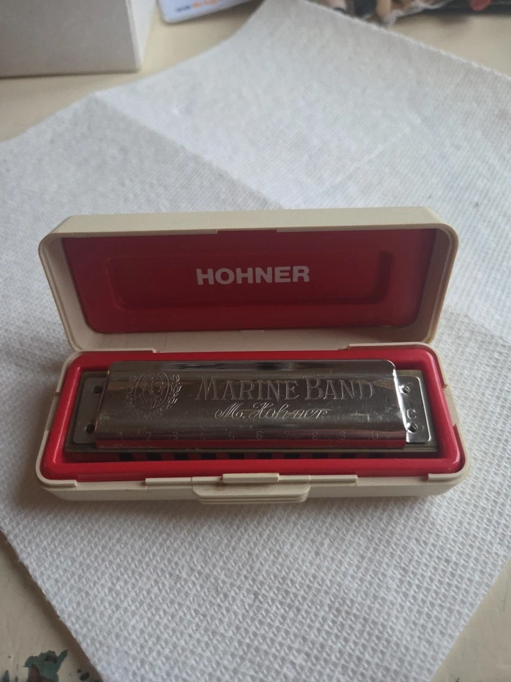 Vintage Hohner Marine Band 1896 Harmonica Key C A440 Germany with Box 10 Hole - Image 3 of 4