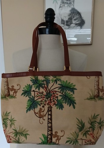 Isabella Fiore Handbag Tote Bag Purse Monkey Palm Tree Sequins embellished