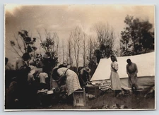 Vintage Old Antique Picture Photo Family Picnic Cookout Tent Men Women Children