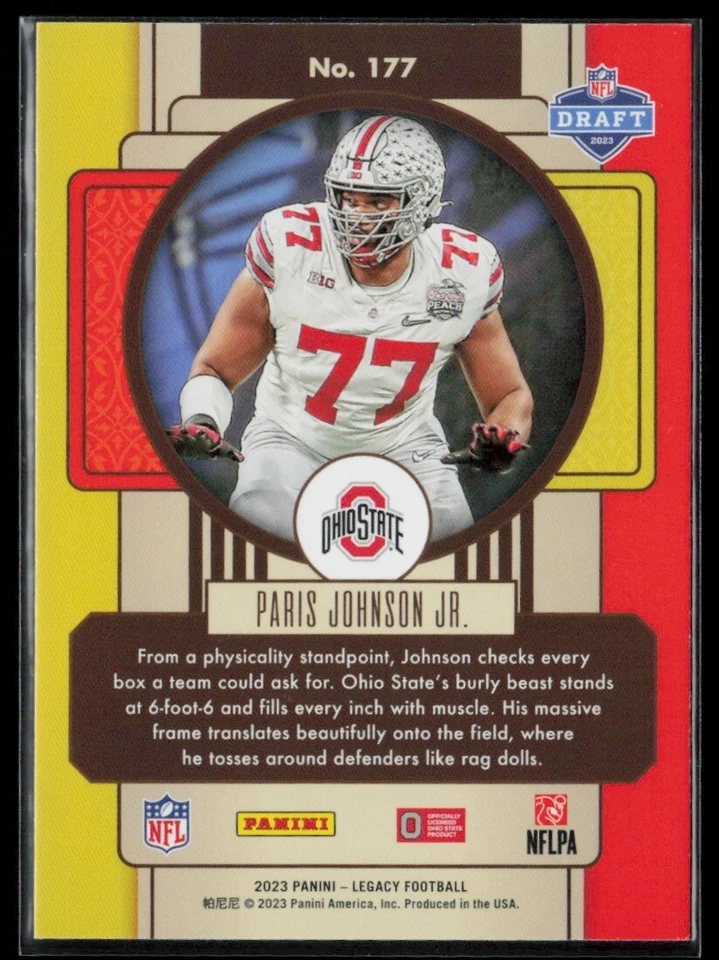 2023 Panini Legacy Rookie Paris Johnson Jr. RC Ohio State Buckeyes #177 - Image 2 of 2