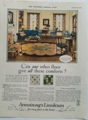 1926 Armstrongs linoleum brown Jaspe 17 living room floor vintage home  ad