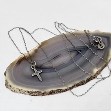 Antique Finish 925 Sterling Silver Delicate Cross Pendant Chain Necklace