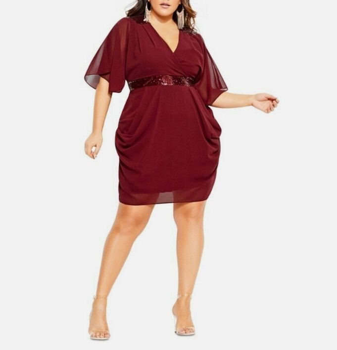 city chic red wrap dress City Chic Womens Plus XS 14 Currant Sequin Wrap Dress NWT AQ57