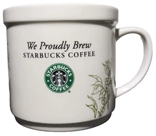 Starbucks Coffee We Proudly Brew Mug Cup Stackable 2008 12 oz Ceramic White