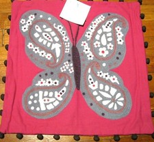 Pottery Barn Kids Woodland Butterfly Sham 16" Pillow Cover Pom Poms Pink Magenta