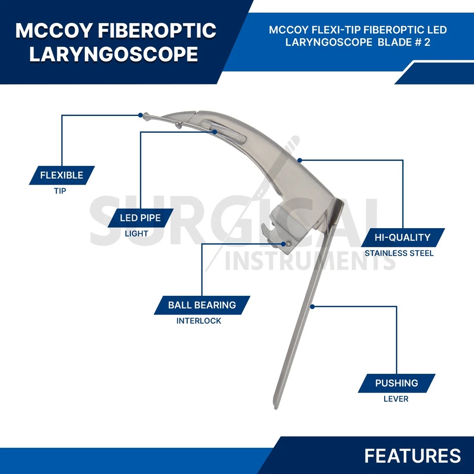 Juego de laringoscopio LED de fibra óptica McCoy Flexi-Tip hoja #2 #3 #4 mango medio Foto 4 de 4