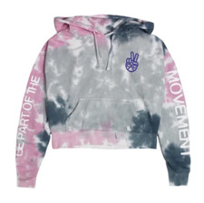 Cross Colours Be Part Of The Movement Cropped Hoodie Small Pink Grey Tie Dye NWT