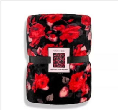 COMFY COZY     NEW VS ROSE RED PINK FLORAL SHERPA BLANKET 50''X60!!!!    
