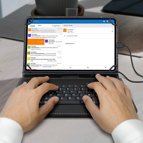 Klappetui für 10 Zoll Tablets mit USB-C AZERTY-Tastatur, Ständer – Schwarz - Bild 4 von 6