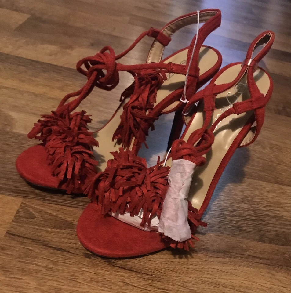 Forever Link Rubina 57 Womens Fringe Open Toe High Heel Sandals Size 5.5 RED - Image 3 of 4