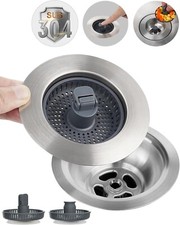Universal 3 in 1 Metal Kitchen Sink Drain Strainer, Upgraded Stainless Steel Sto