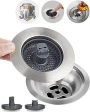 Universal 3 in 1 Metal Kitchen Sink Drain Strainer, Upgraded Stainless Steel Sto