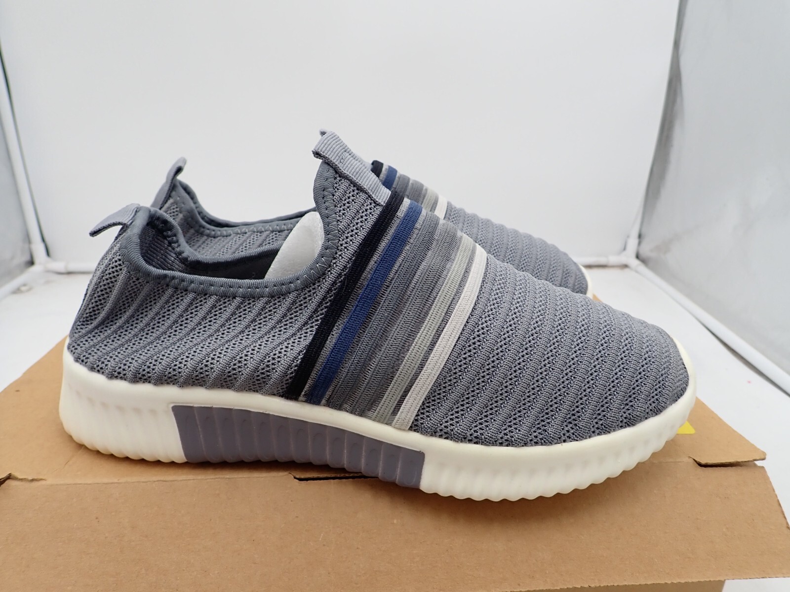 Women's Slip On Sneakers Gray White Stripe New sizes 8.5 and 9.5