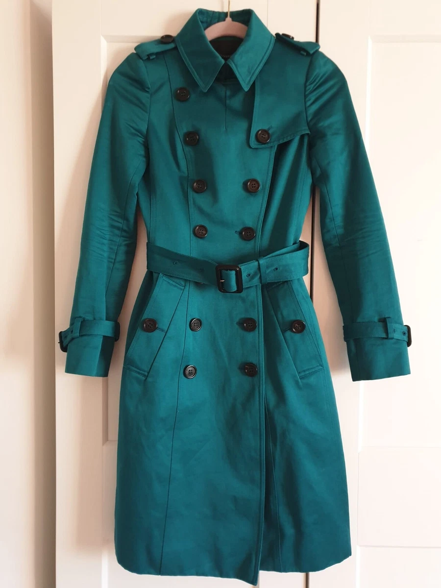 Burberry Prorsum Teal Cotton Sateen Women s Trench Coat UK 4 US 2