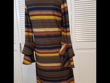 321 Tacera NWT Women Stripe Dress Long Slvs Ruffle Fit & Flair Dress Workwear Sm