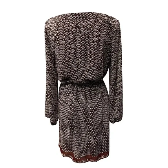 Max Studio Geometric Print Long Sleeve Chiffon Dress Burgundy & Gray Size Medium - Image 4 of 4