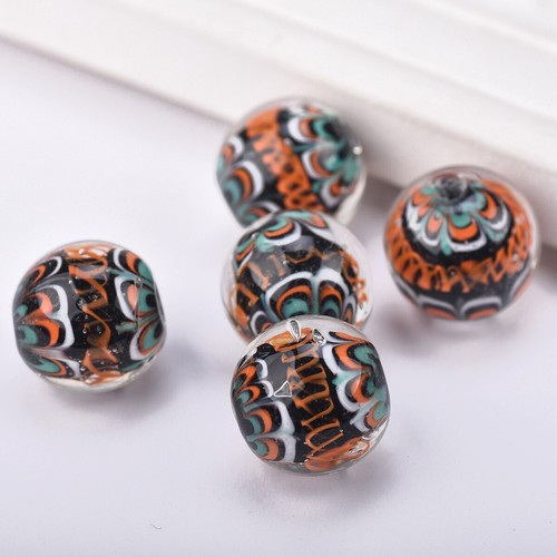 Round 20mm Handmade Flower Pattern Lampwork Glass Loose Beads For Jewelry Making - Picture 8 of 9