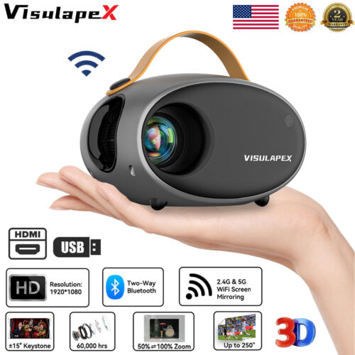 1080P Projector 25000LMS 4K 3D 5G WiFi Bluetooth Video Home Theater 250" Display - Picture 1 of 14