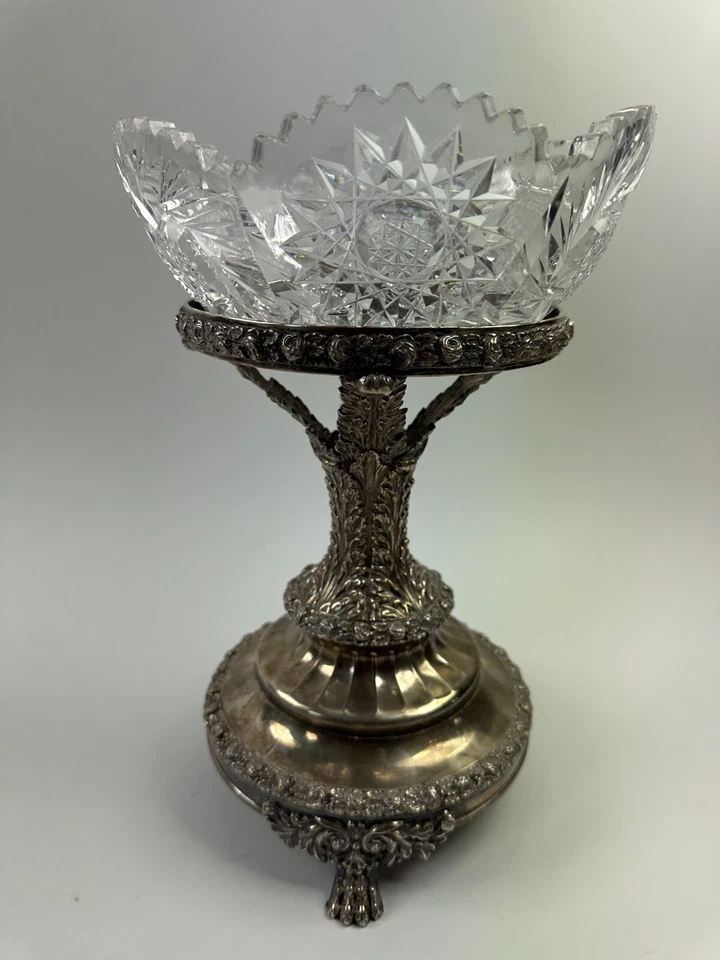 Antiguo centro de mesa de plata T&J Creswick Sheffield cuenco lavabo de cristal siglo XIX Foto 2 de 4