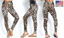 Women's Leopard Print High Waist Thick Shaping Ponte Leggings Animal Made in USA