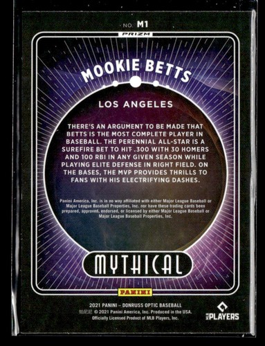2021 Donruss Optic #M1 Mookie Betts Silver Holo Mythical Holo NM/MINT - Picture 2 of 2