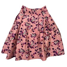 Express Design Studio Skirt Women 2 Pink Floral Pleated Silk A-Line Knee Length