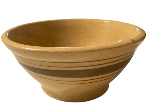 Vintage Yellow Ware Small Bowl 5 Brown Bands Stripes 7”  Old Pottery Bowl