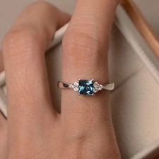 925 Sterling Silver Blue Topaz Gemstone Women Dainty Minimal Ring Duty Free