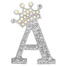 Letter Brooch Pins, Crown Initial Rhinestone Alphabet a Letter Lapel Badges Pin
