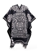 Aztec Calendar Black Hooded Poncho Gaban Serape Sweater Indigenous Unisex Gift