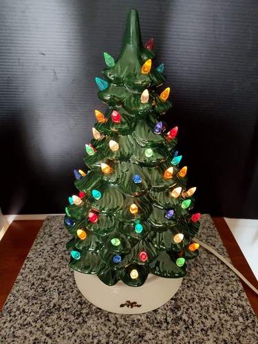 Green Ceramic Table-Top Lighted Christmas Tree with Base Light. - Picture 9 of 11
